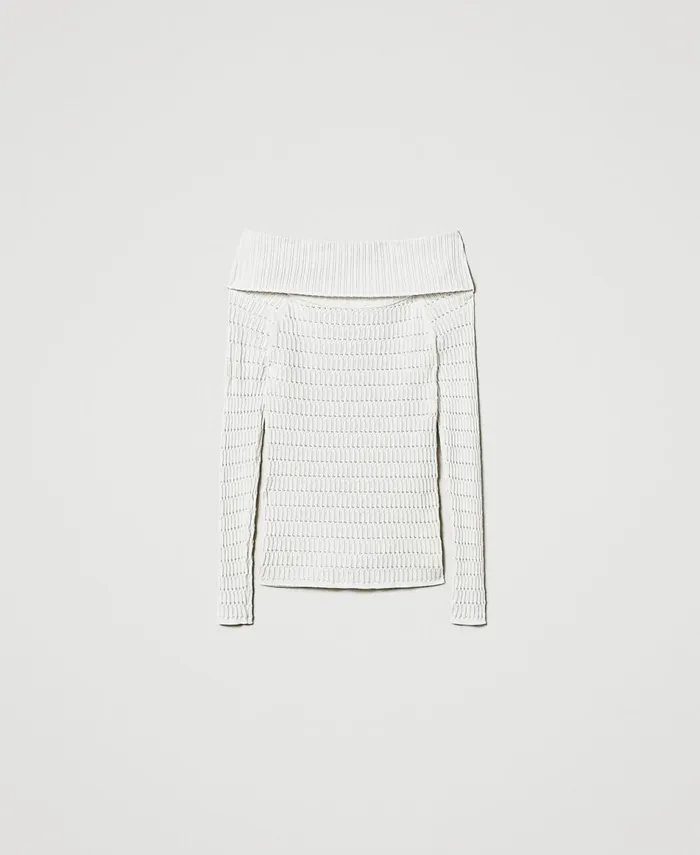 Twinset Fitted Off Shoulder Jumper Mother Of Pearl Women Jumpers And Cardigans Twinset Fitted Off Shoulder Jumper Mother Of Pearl Women Jumpers And Cardigans