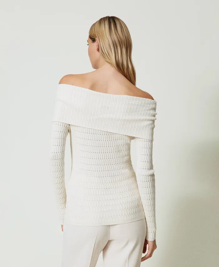 Twinset Fitted Off Shoulder Jumper Mother Of Pearl Women Jumpers And Cardigans Twinset Fitted Off Shoulder Jumper Mother Of Pearl Women Jumpers And Cardigans
