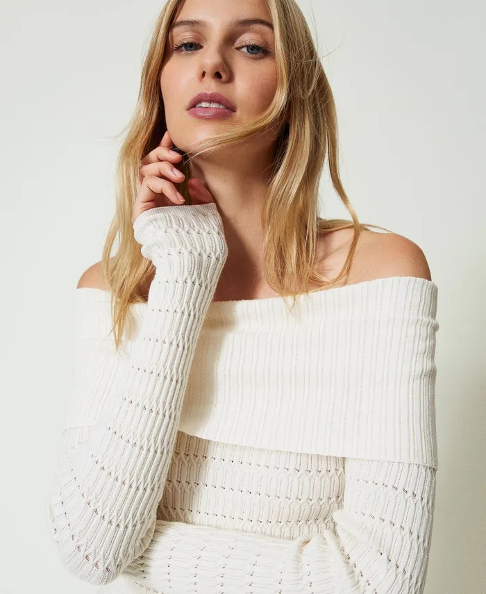 Twinset Fitted Off Shoulder Jumper Mother Of Pearl Women Jumpers And Cardigans Twinset Fitted Off Shoulder Jumper Mother Of Pearl Women Jumpers And Cardigans