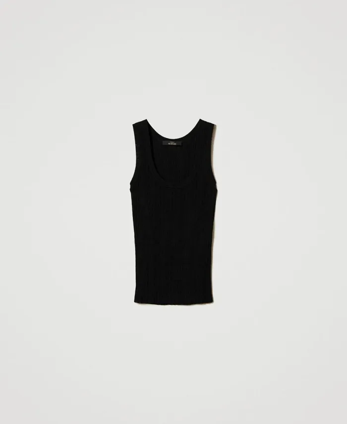 Twinset Fitted Rib Knit Top Black Women TShirts And Tops Twinset Fitted Rib Knit Top Black Women TShirts And Tops