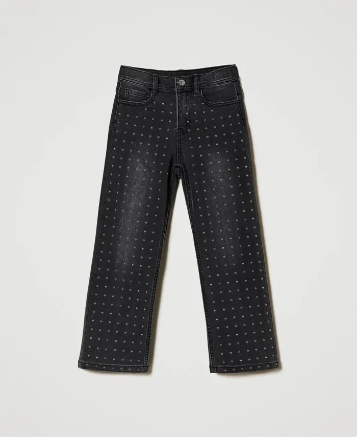 Twinset FivePocket Jeans With Studs Old Black Denim Girl Trousers And Jeans Twinset FivePocket Jeans With Studs Old Black Denim Girl Trousers And Jeans