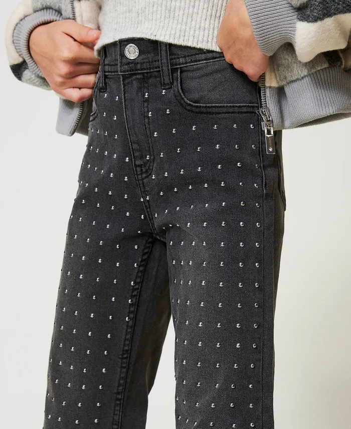 Twinset FivePocket Jeans With Studs Old Black Denim Girl Trousers And Jeans Twinset FivePocket Jeans With Studs Old Black Denim Girl Trousers And Jeans