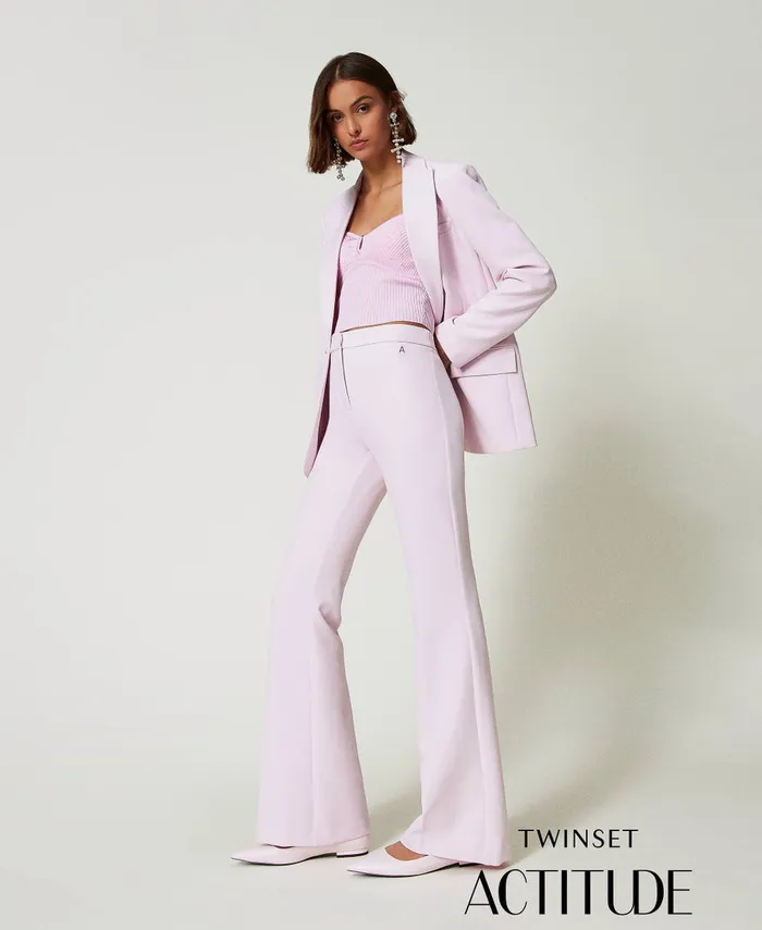 Twinset Flared Cady Crpe Trousers Pink Tulle Women Suits And Sets