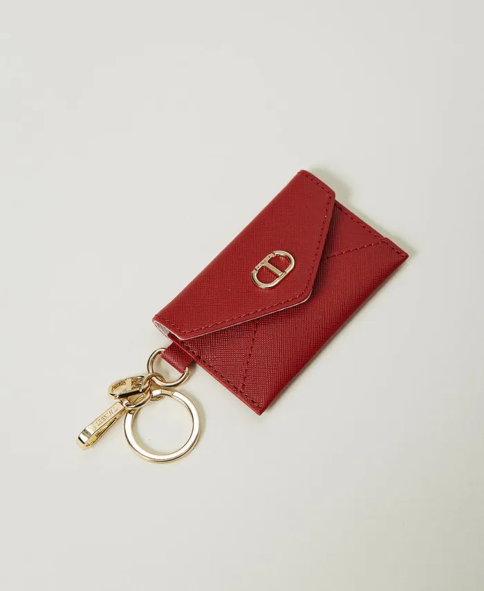 Twinset Flat Card Holder With Key Ring Venetian Red Women Wallets And Keyrings
