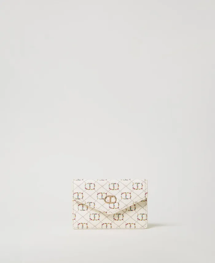 Twinset Flat Card Holder With Oval T Flower Oval T And Twinset Ivory Women Wallets And Keyrings