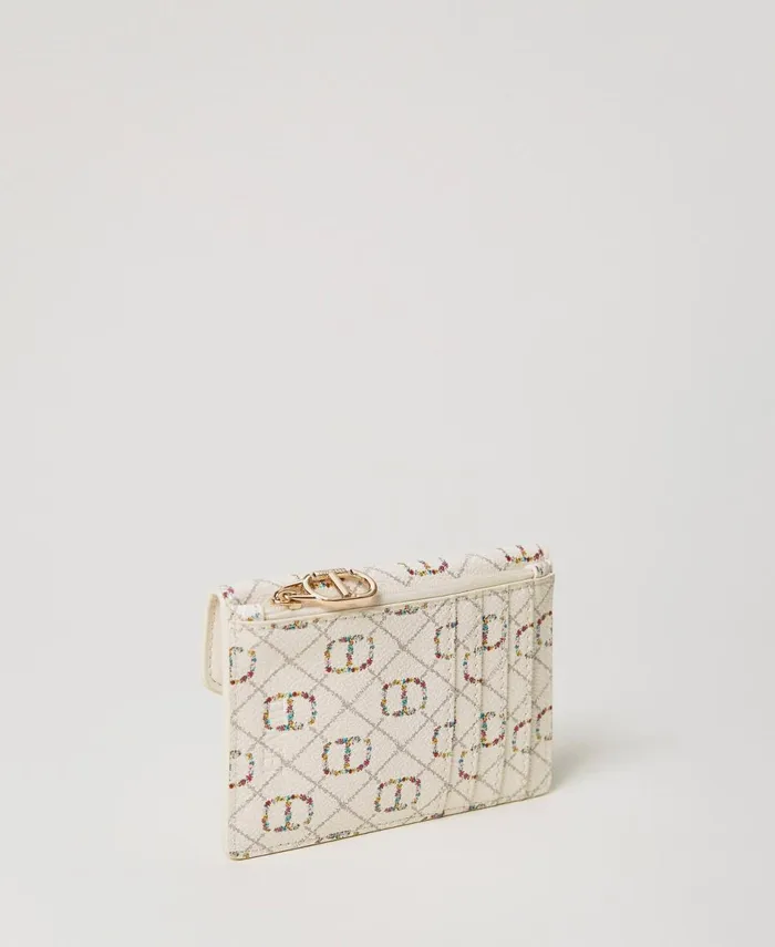 Twinset Flat Card Holder With Oval T Flower Oval T And Twinset Ivory Women Wallets And Keyrings Twinset Flat Card Holder With Oval T Flower Oval T And Twinset Ivory Women Wallets And Keyrings