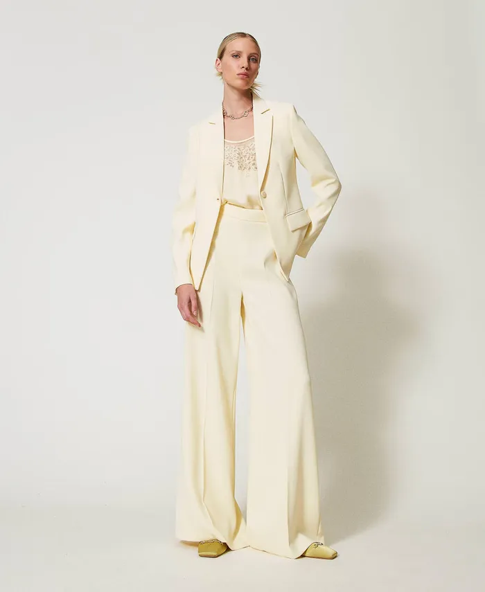 Twinset Fluid Crpe Palazzo Trousers Vanilla Women Suits And Sets