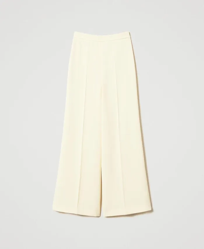 Twinset Fluid Crpe Palazzo Trousers Vanilla Women Suits And Sets Twinset Fluid Crpe Palazzo Trousers Vanilla Women Suits And Sets