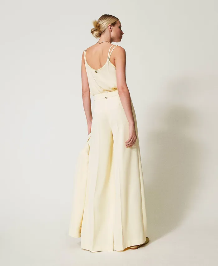 Twinset Fluid Crpe Palazzo Trousers Vanilla Women Suits And Sets Twinset Fluid Crpe Palazzo Trousers Vanilla Women Suits And Sets