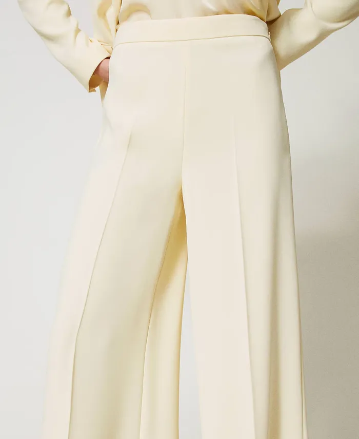 Twinset Fluid Crpe Palazzo Trousers Vanilla Women Suits And Sets Twinset Fluid Crpe Palazzo Trousers Vanilla Women Suits And Sets