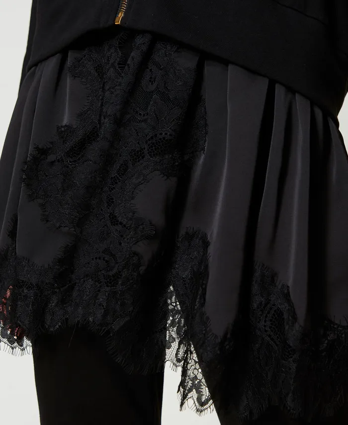 Twinset Hoodie With Satin And Lace Black Women Sweatshirts Twinset Hoodie With Satin And Lace Black Women Sweatshirts