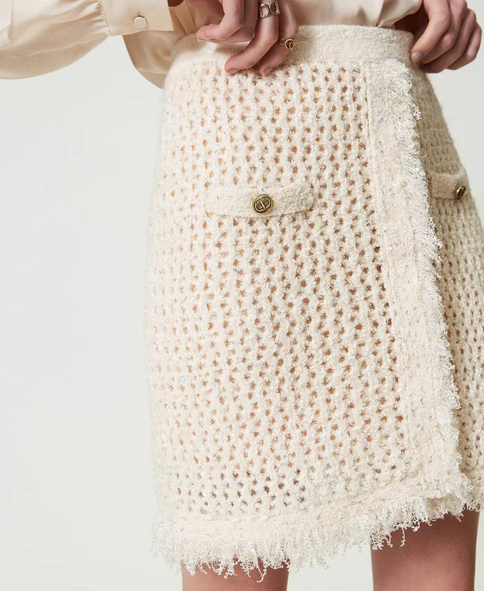 Twinset Jacquard Knit Mesh Miniskirt Old White Women Suits And Sets