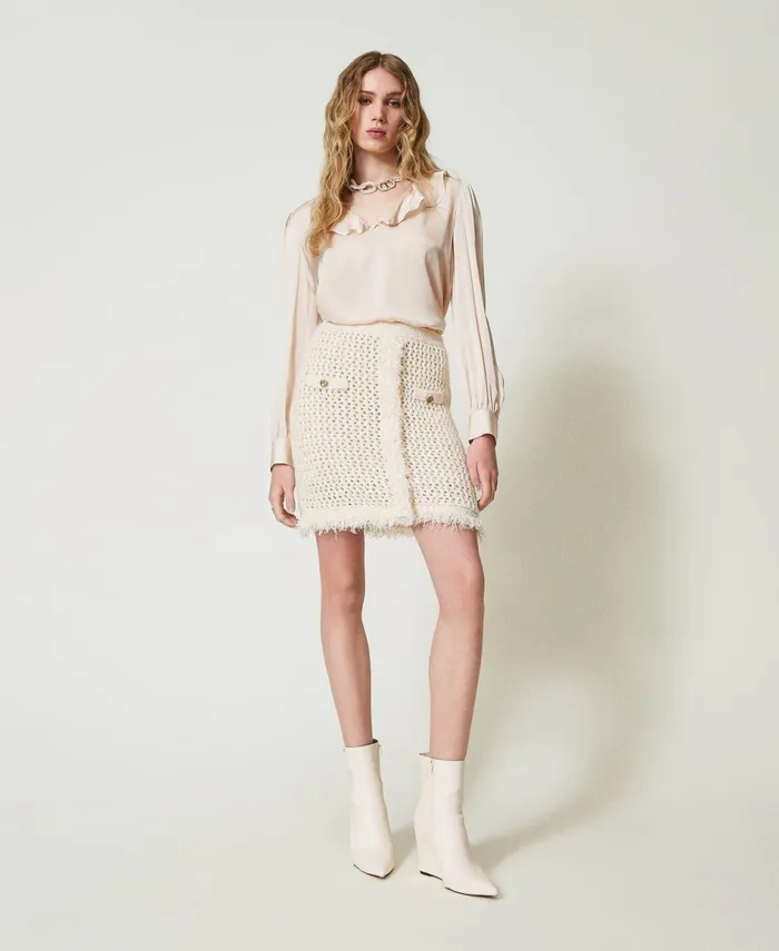 Twinset Jacquard Knit Mesh Miniskirt Old White Women Suits And Sets Twinset Jacquard Knit Mesh Miniskirt Old White Women Suits And Sets