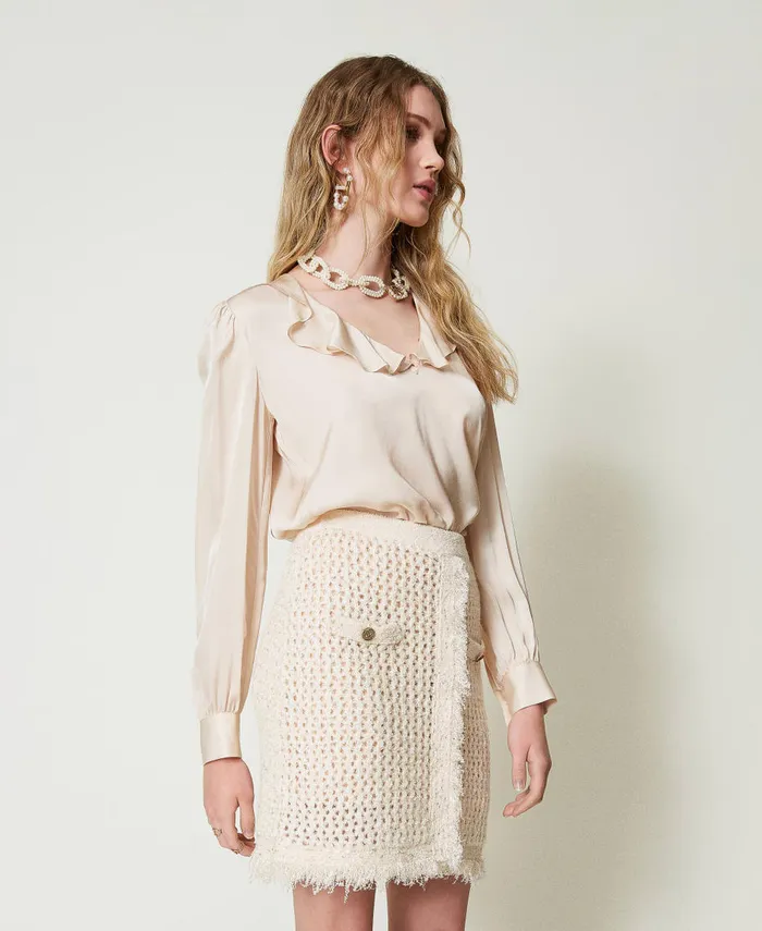 Twinset Jacquard Knit Mesh Miniskirt Old White Women Suits And Sets Twinset Jacquard Knit Mesh Miniskirt Old White Women Suits And Sets