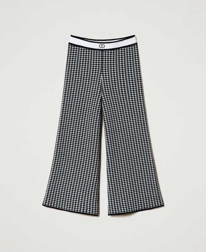 Twinset Jacquard Knit Trousers With Houndstooth Pattern Bicolour Off White Black Girl Trousers And Jeans Twinset Jacquard Knit Trousers With Houndstooth Pattern Bicolour Off White Black Girl Trousers And Jeans