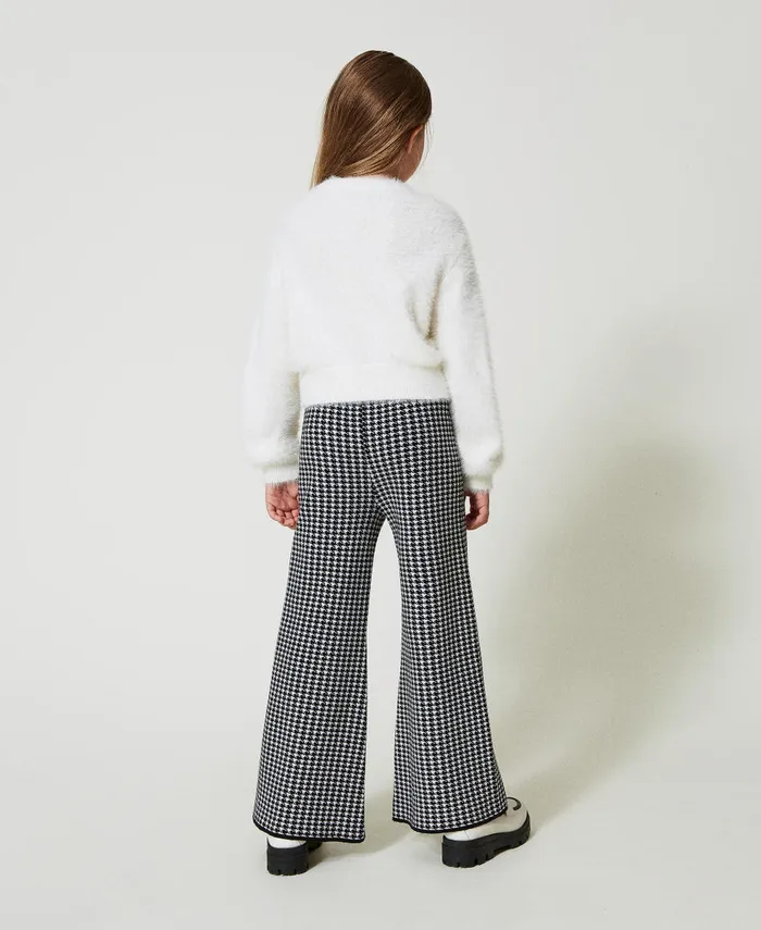 Twinset Jacquard Knit Trousers With Houndstooth Pattern Bicolour Off White Black Girl Trousers And Jeans Twinset Jacquard Knit Trousers With Houndstooth Pattern Bicolour Off White Black Girl Trousers And Jeans