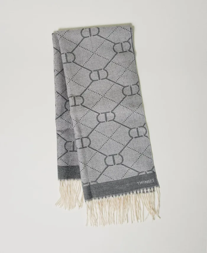 Twinset Jacquard Stole With Oval T Black Women Scarves