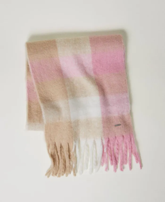 Twinset Jacquard Wool Cloth Stole Les Beiges Prism Pink Multicolour Check Women Scarves