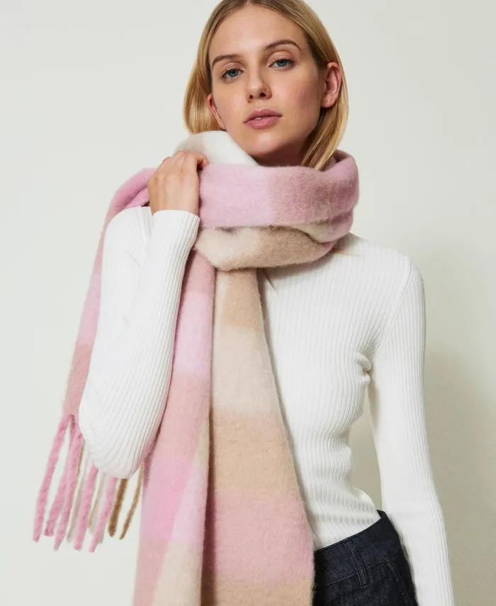 Twinset Jacquard Wool Cloth Stole Les Beiges Prism Pink Multicolour Check Women Scarves Twinset Jacquard Wool Cloth Stole Les Beiges Prism Pink Multicolour Check Women Scarves