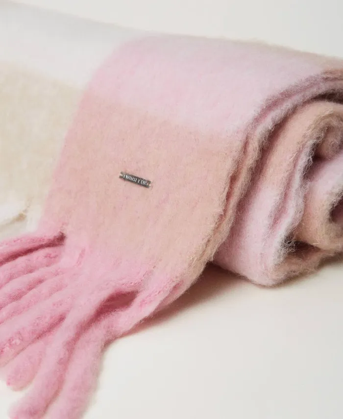 Twinset Jacquard Wool Cloth Stole Les Beiges Prism Pink Multicolour Check Women Scarves Twinset Jacquard Wool Cloth Stole Les Beiges Prism Pink Multicolour Check Women Scarves