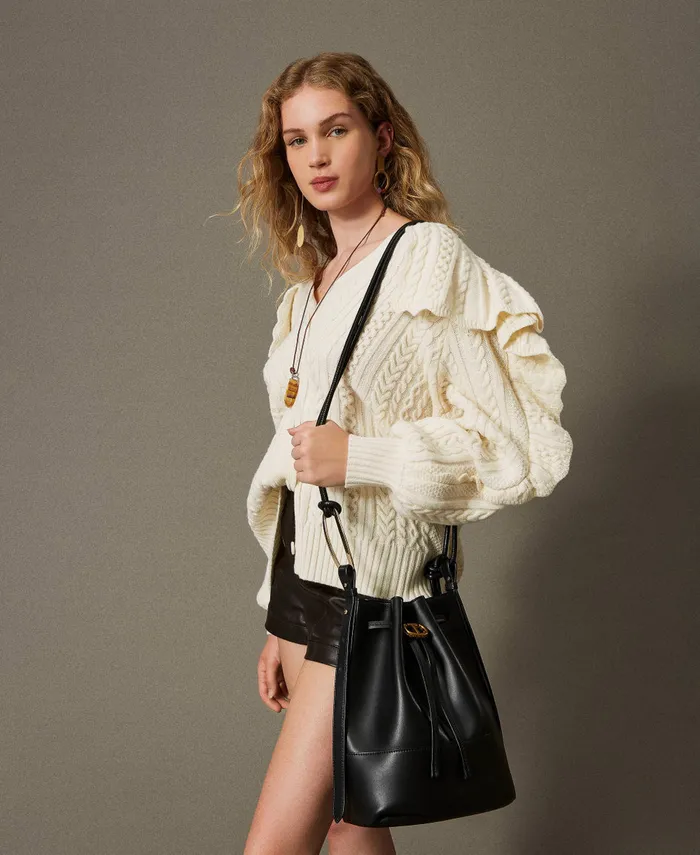 Twinset Jane039 Leather Bucket Bag Black Women Cross Body Bags