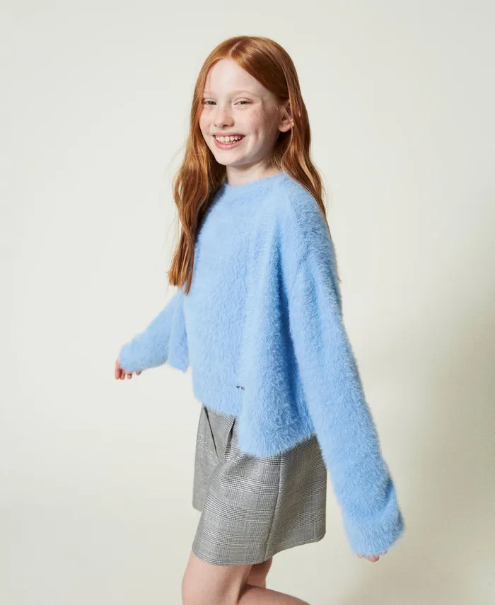 Twinset Jumper And Cardigan With Oval T Button Frozen Fjord Light Blue Girl Jumpers And Cardigans