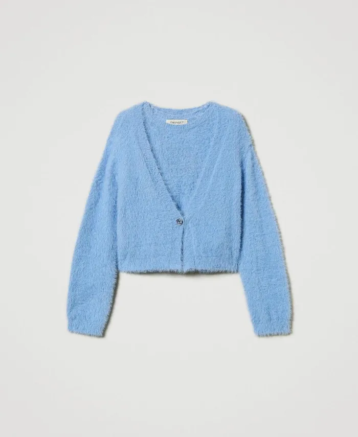 Twinset Jumper And Cardigan With Oval T Button Frozen Fjord Light Blue Girl Jumpers And Cardigans Twinset Jumper And Cardigan With Oval T Button Frozen Fjord Light Blue Girl Jumpers And Cardigans