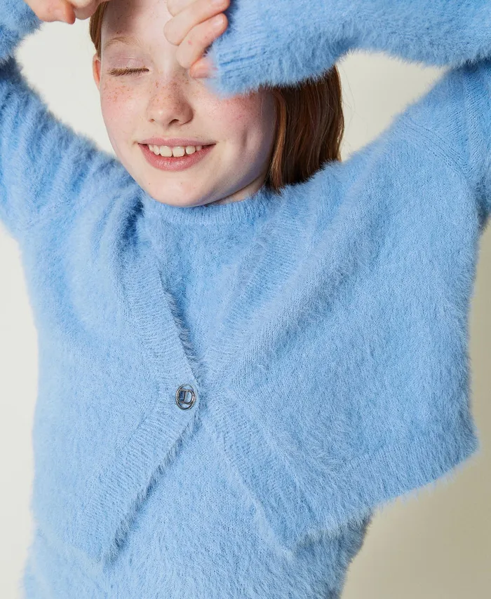 Twinset Jumper And Cardigan With Oval T Button Frozen Fjord Light Blue Girl Jumpers And Cardigans Twinset Jumper And Cardigan With Oval T Button Frozen Fjord Light Blue Girl Jumpers And Cardigans