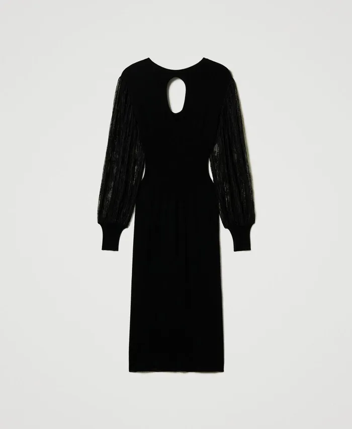 Twinset Knit And Lace Midi Dress Black Women Dresses Twinset Knit And Lace Midi Dress Black Women Dresses