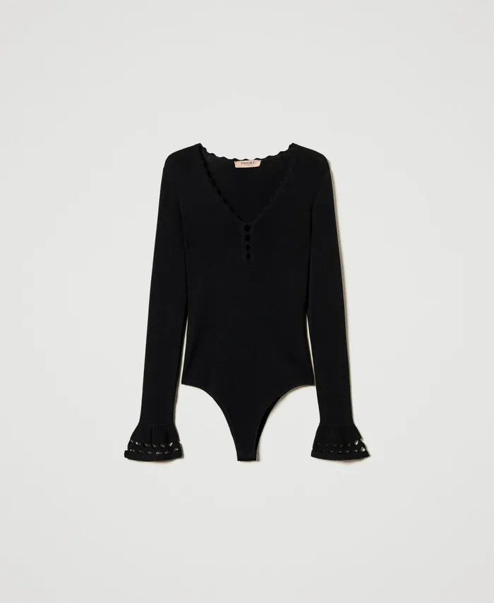 Twinset Knit Bodysuit With Geometric Pattern Black Women Jumpers And Cardigans Twinset Knit Bodysuit With Geometric Pattern Black Women Jumpers And Cardigans