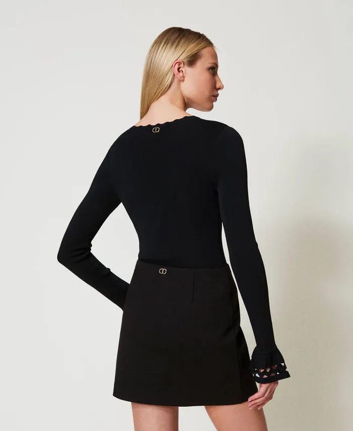 Twinset Knit Bodysuit With Geometric Pattern Black Women Jumpers And Cardigans Twinset Knit Bodysuit With Geometric Pattern Black Women Jumpers And Cardigans