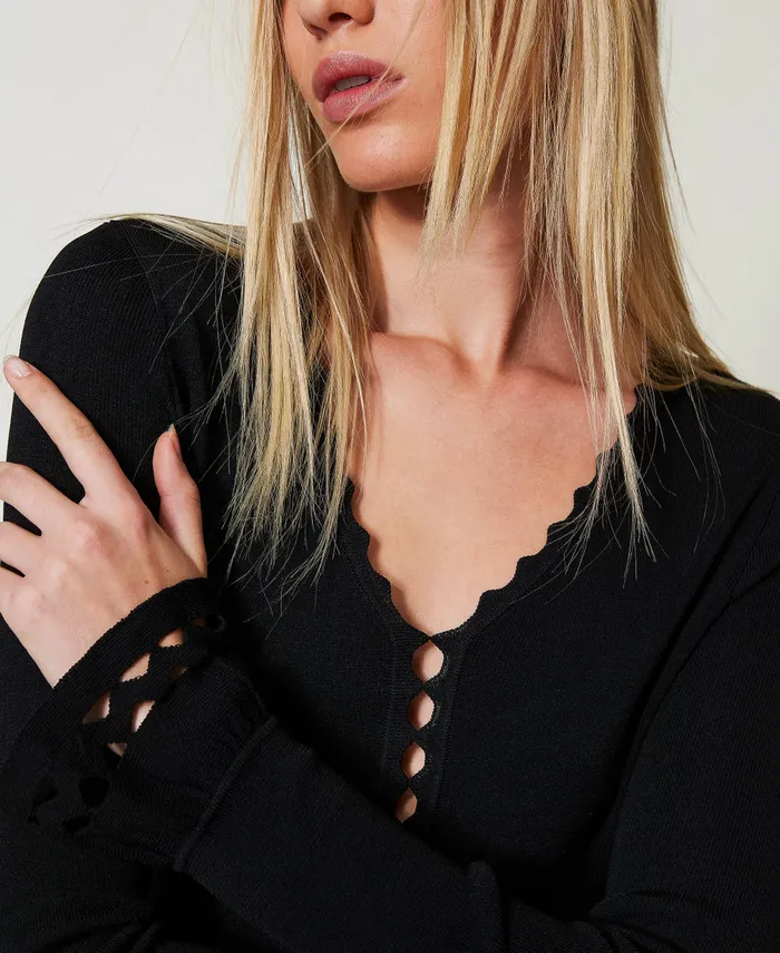 Twinset Knit Bodysuit With Geometric Pattern Black Women Jumpers And Cardigans Twinset Knit Bodysuit With Geometric Pattern Black Women Jumpers And Cardigans
