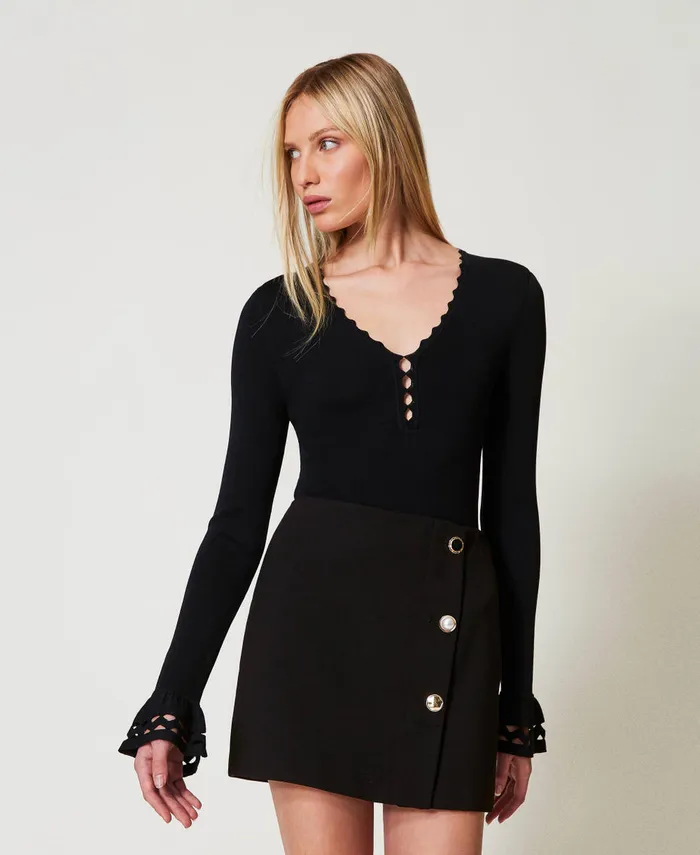 Twinset Knit Bodysuit With Geometric Pattern Black Women Jumpers And Cardigans Twinset Knit Bodysuit With Geometric Pattern Black Women Jumpers And Cardigans