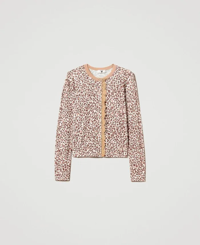 Twinset Knit Cardigan With Print And Lace Multicolour Animal Print Women Jumpers And Cardigans Twinset Knit Cardigan With Print And Lace Multicolour Animal Print Women Jumpers And Cardigans