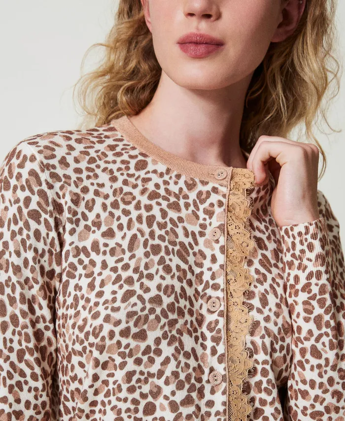 Twinset Knit Cardigan With Print And Lace Multicolour Animal Print Women Jumpers And Cardigans Twinset Knit Cardigan With Print And Lace Multicolour Animal Print Women Jumpers And Cardigans