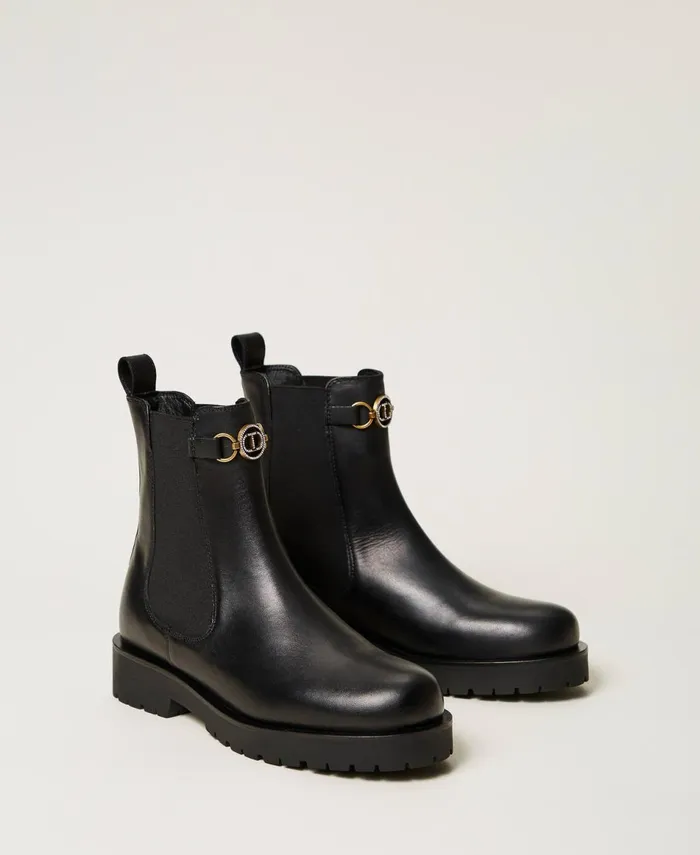 Twinset Leather Chelsea Boots With Oval T Black Women Boots And Ankle Boots Twinset Leather Chelsea Boots With Oval T Black Women Boots And Ankle Boots