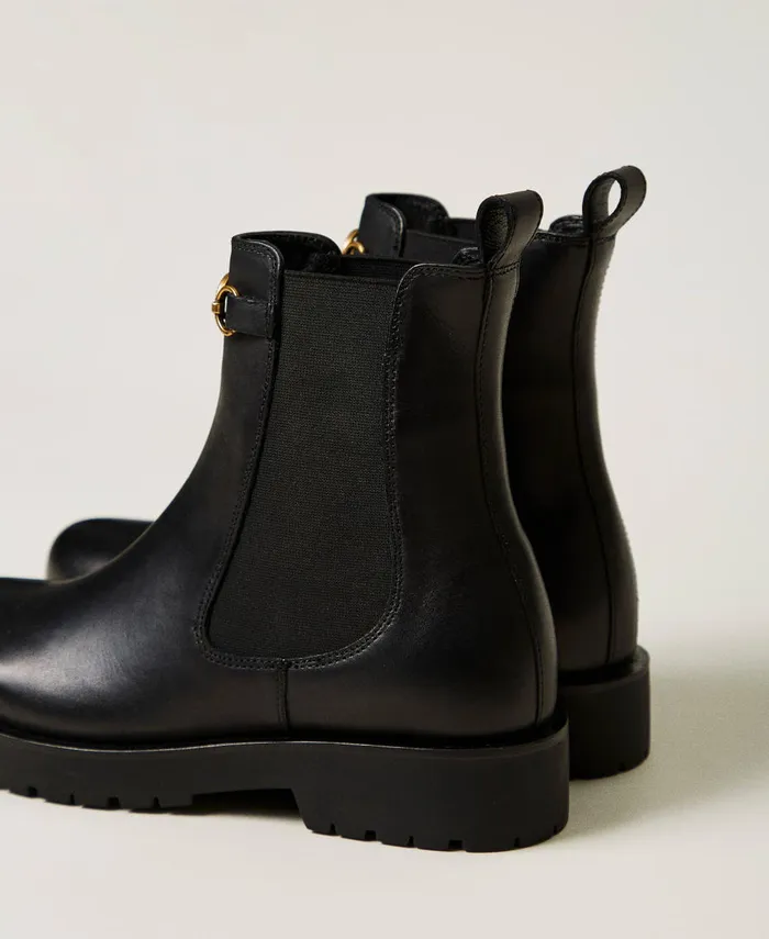 Twinset Leather Chelsea Boots With Oval T Black Women Boots And Ankle Boots Twinset Leather Chelsea Boots With Oval T Black Women Boots And Ankle Boots