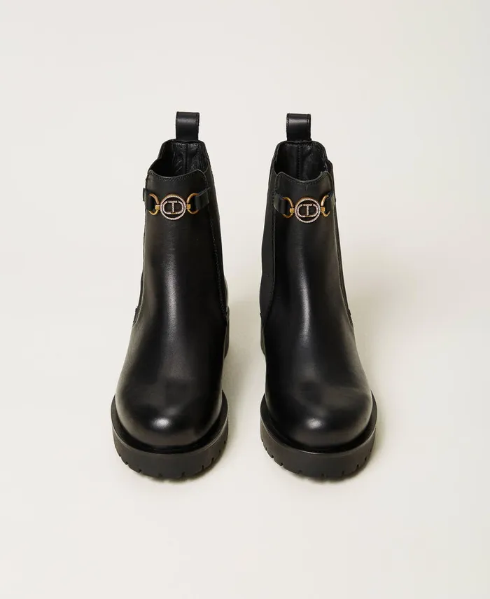 Twinset Leather Chelsea Boots With Oval T Black Women Boots And Ankle Boots Twinset Leather Chelsea Boots With Oval T Black Women Boots And Ankle Boots