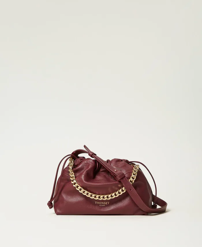 Twinset Leather Shoulder Bag With Drawstring Bordeaux Women Handbags