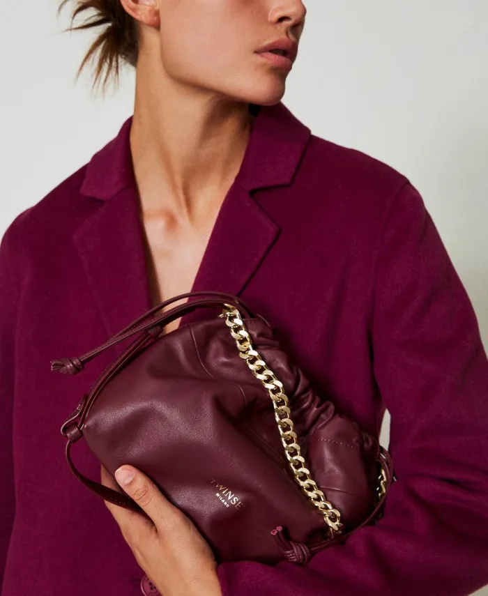 Twinset Leather Shoulder Bag With Drawstring Bordeaux Women Handbags Twinset Leather Shoulder Bag With Drawstring Bordeaux Women Handbags