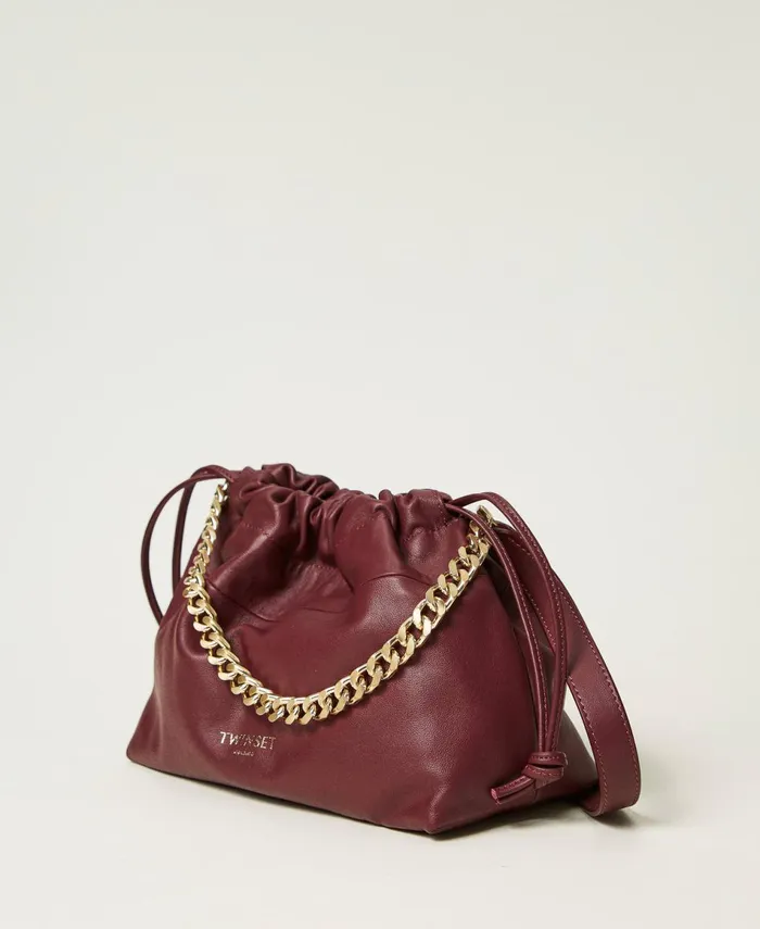 Twinset Leather Shoulder Bag With Drawstring Bordeaux Women Handbags Twinset Leather Shoulder Bag With Drawstring Bordeaux Women Handbags