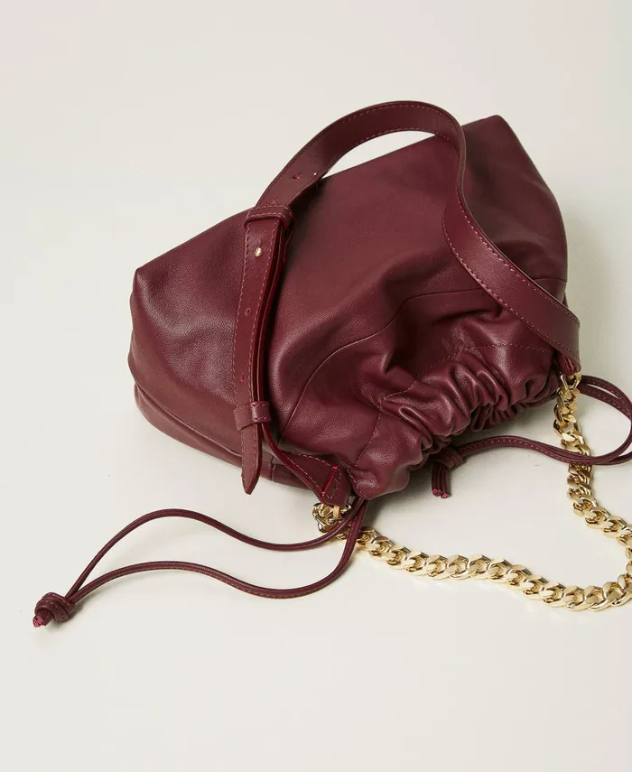 Twinset Leather Shoulder Bag With Drawstring Bordeaux Women Handbags Twinset Leather Shoulder Bag With Drawstring Bordeaux Women Handbags