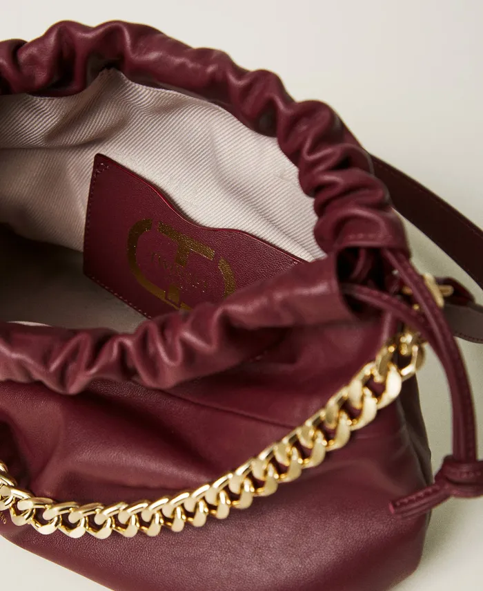 Twinset Leather Shoulder Bag With Drawstring Bordeaux Women Handbags Twinset Leather Shoulder Bag With Drawstring Bordeaux Women Handbags