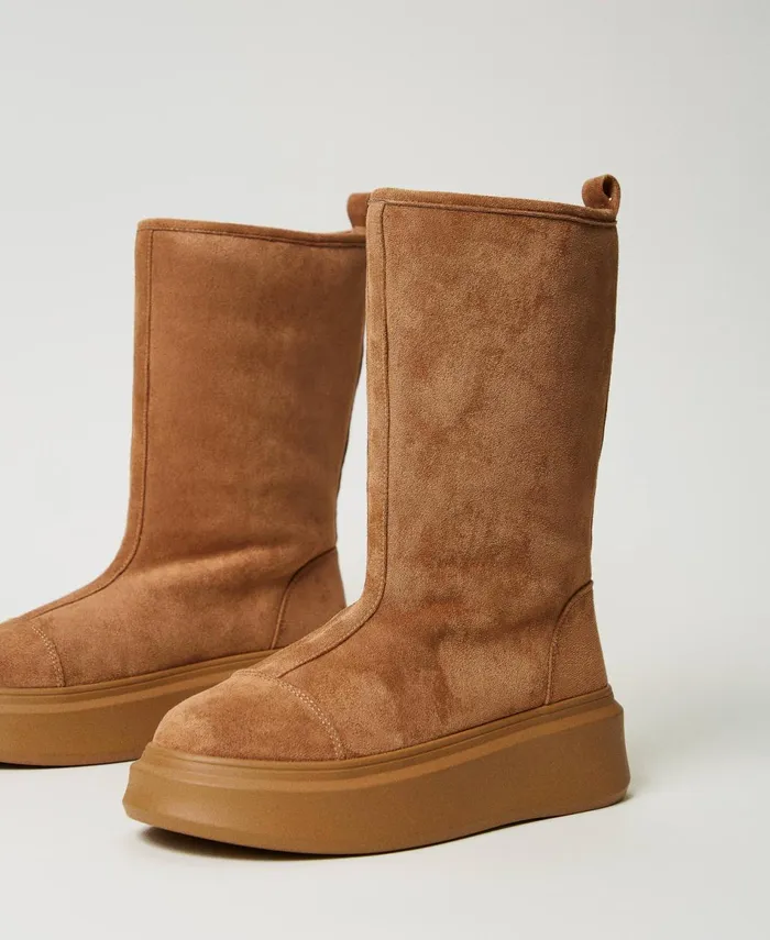 Twinset Lined Platform Boots Caramel Camel Women Flat Shoes Twinset Lined Platform Boots Caramel Camel Women Flat Shoes