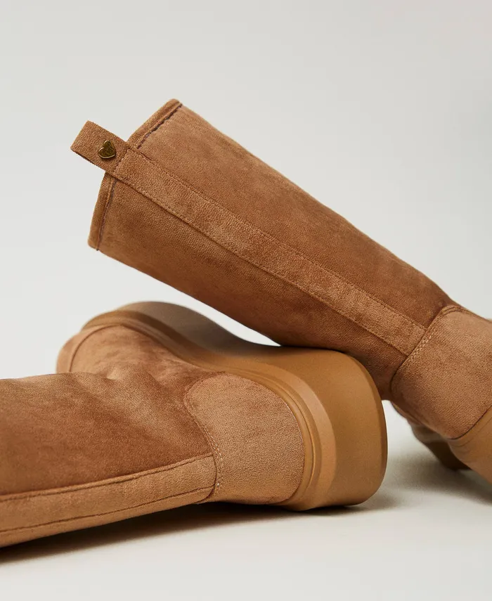 Twinset Lined Platform Boots Caramel Camel Women Flat Shoes Twinset Lined Platform Boots Caramel Camel Women Flat Shoes