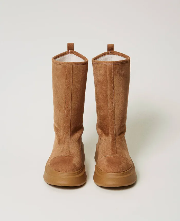 Twinset Lined Platform Boots Caramel Camel Women Flat Shoes Twinset Lined Platform Boots Caramel Camel Women Flat Shoes