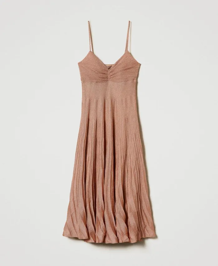 Twinset Long Pleated Lurex Knit Dress Coral Bead Lurex Women Dresses Twinset Long Pleated Lurex Knit Dress Coral Bead Lurex Women Dresses