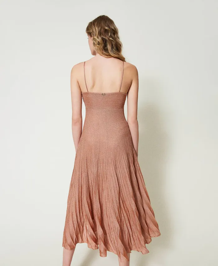 Twinset Long Pleated Lurex Knit Dress Coral Bead Lurex Women Dresses Twinset Long Pleated Lurex Knit Dress Coral Bead Lurex Women Dresses