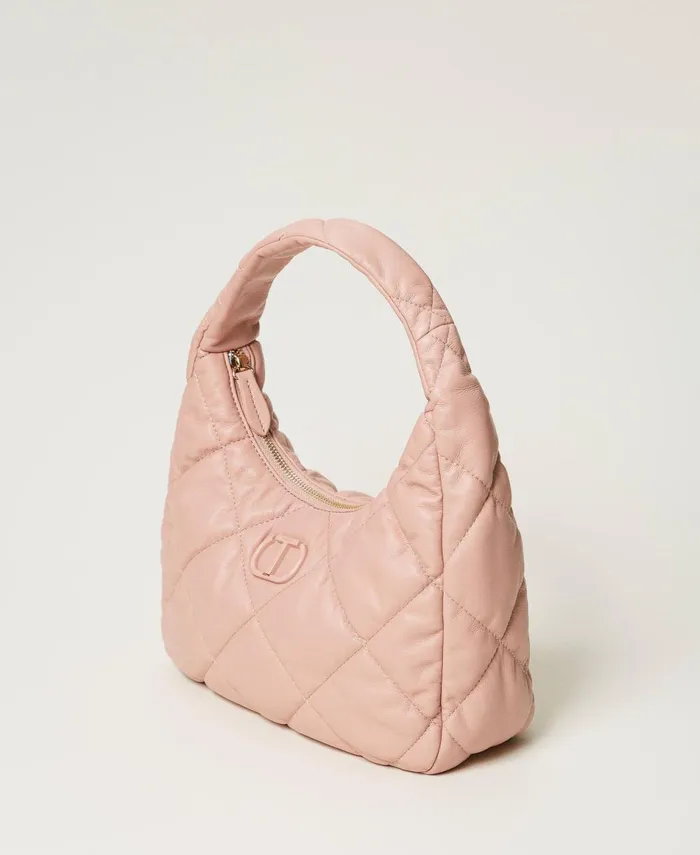 Twinset Medium Padded And Quilted Hobo Bag Powder Pink Women Handbags Twinset Medium Padded And Quilted Hobo Bag Powder Pink Women Handbags