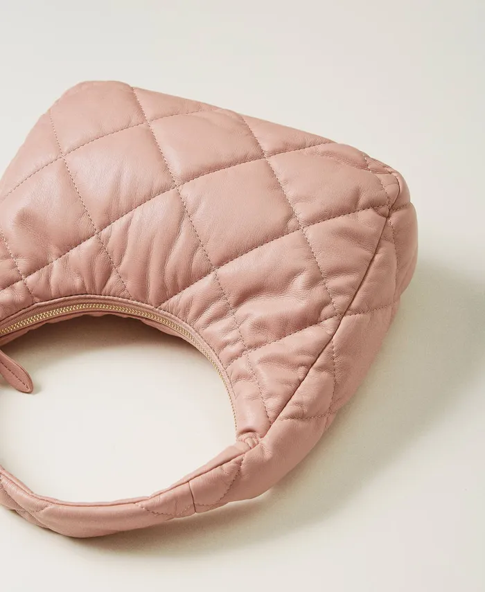 Twinset Medium Padded And Quilted Hobo Bag Powder Pink Women Handbags Twinset Medium Padded And Quilted Hobo Bag Powder Pink Women Handbags
